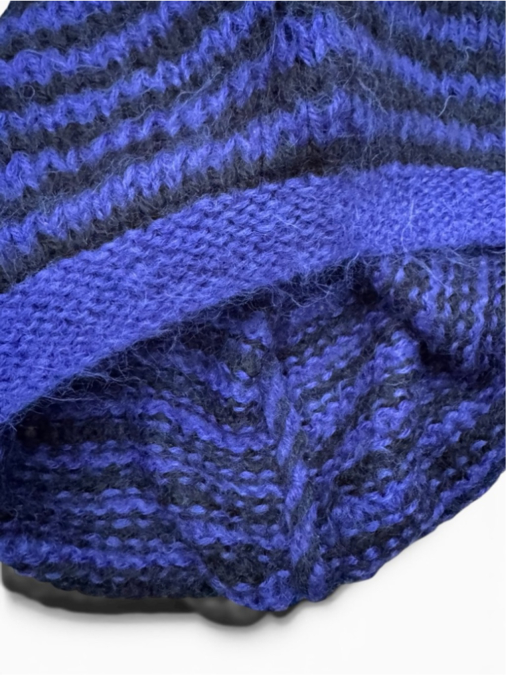 Hand Knit Mohair Artisan Sweater Jet Blue Black Stripe Soft Pullover Oversized - Picture 5 of 7